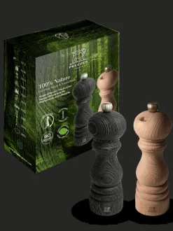 Discount 100% nature Manual upcycled wooden salt and pepper mill bundle, 18cm Salt|Salt & Pepper Mill Sets