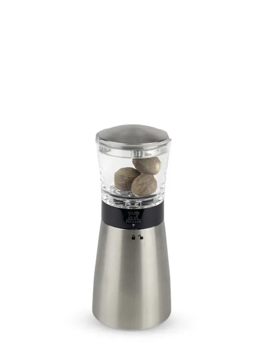 Shop Daman Manual nutmeg mill in stainless steel and acrylic with magnetic cover 15cm For The Foodie|Speciality Spice Mills