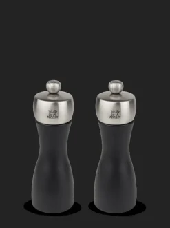 Best Sale Fidji Duo of salt and pepper mills in wood and stainless steel, , 15 cm Salt|Salt & Pepper Mill Sets