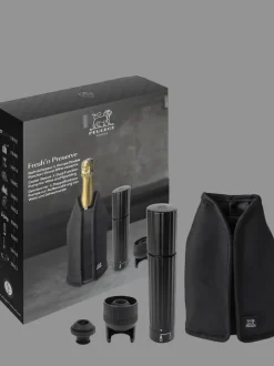 Fashion Fresh ‘n preserve Gift box - black frizz cooler sleeve and dual function pump for wine & sparkling preservation abs finish Wine And Champagne Accessories