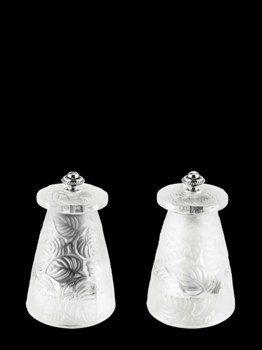 Hot Lalique duo of manual salt and pepper mills, crystal, 9 cm Salt|Salt & Pepper Mill Sets