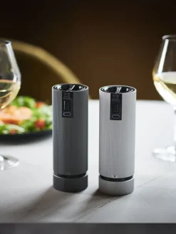 Flash Sale Line electric Set of u’select rechargeable electric salt and pepper mills, li-ion battery, carbon and aluminum, 15 cm - 6in For The Host With The Most|For The Foodie