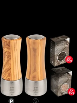Sale Madras u'select olive wood 16cm bundle Set of 16cm salt and pepper mills with spices Salt|Salt & Pepper Mill Sets