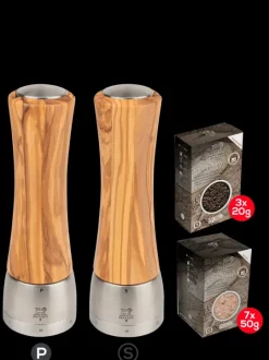 Discount Madras u'select olive wood 21cm bundle Set of 21cm salt and pepper mills with spices Salt|Salt & Pepper Mill Sets