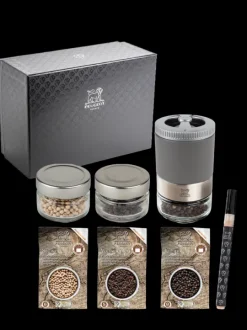 Hot Maestro Pepper bar - u'select pepper mill, 3 premium peppers, 3 interchangeable glass jars, rock grey Pepper|Pepper Mills