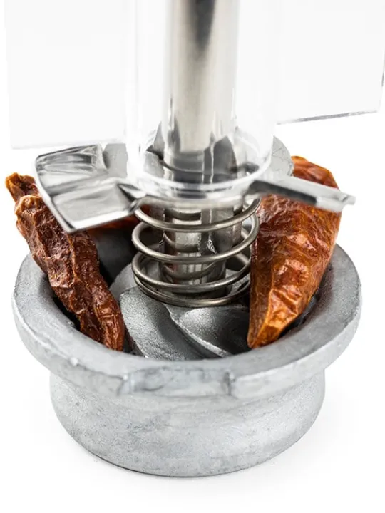 Sale Oléron Manual chilli grinder in matt wood and acrylic, 14cm Speciality Spice Mills