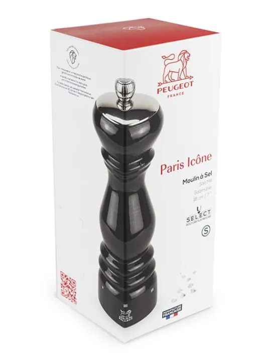 Best Sale Paris icône u'select manual wooden salt mill with a black gloss finish, 18cm Salt|Salt Mills