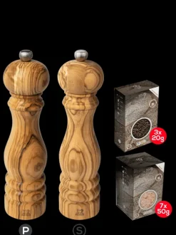 Flash Sale Paris olive wood 22cm bundle Set of 22cm salt and pepper mills with spices Salt|Salt & Pepper Mill Sets