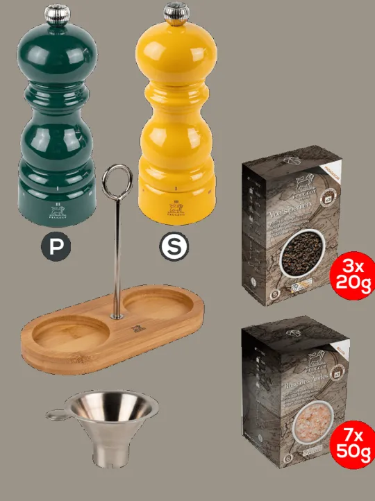 Best Sale Parisrama u'select pack forest green and saffron yellow 6in Duo of u'select wooden pepper and salt mills with stainless steel funnel For The Host With The Most|For The Foodie