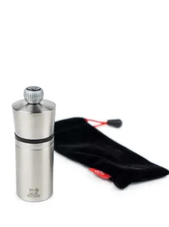 Fashion Pocket Compact pepper mill in stainless steel with a protective felt sleeve, 10 cm Pepper|Pepper Mills