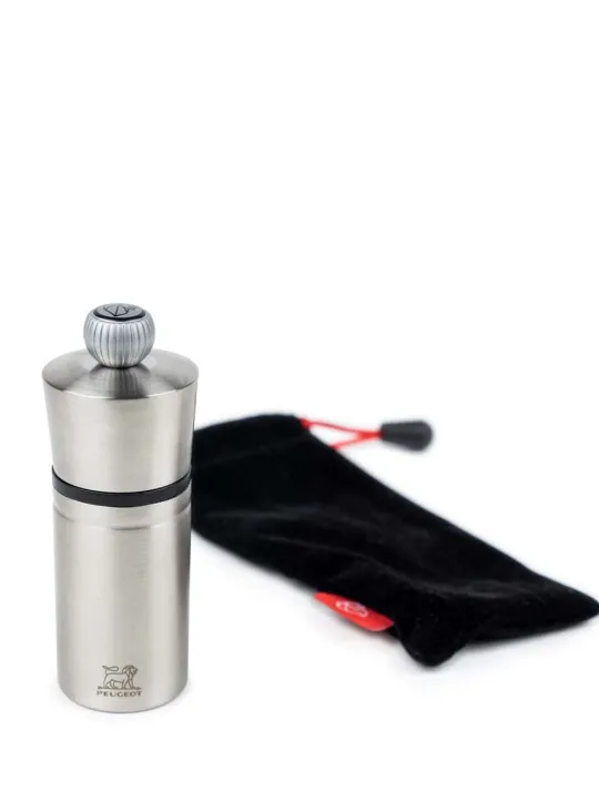 Fashion Pocket Compact pepper mill in stainless steel with a protective felt sleeve, 10 cm Pepper|Pepper Mills