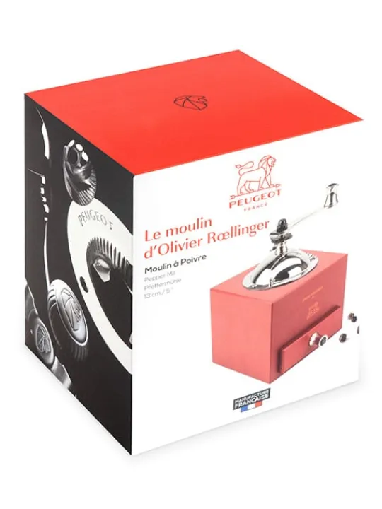 Store Roellinger Moulin à poivre manuel en bois couleur rouge piment 13 cm Pepper|Pepper Mills