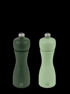 Discount Tahiti Set of manual beech wood salt and pepper mills in moss green & mint green, 15cm For The Host With The Most|For The Foodie